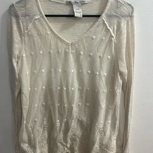 American Rag Cie Women's Ivory Long Sleeve Sheer Front‎ Blouse Size L